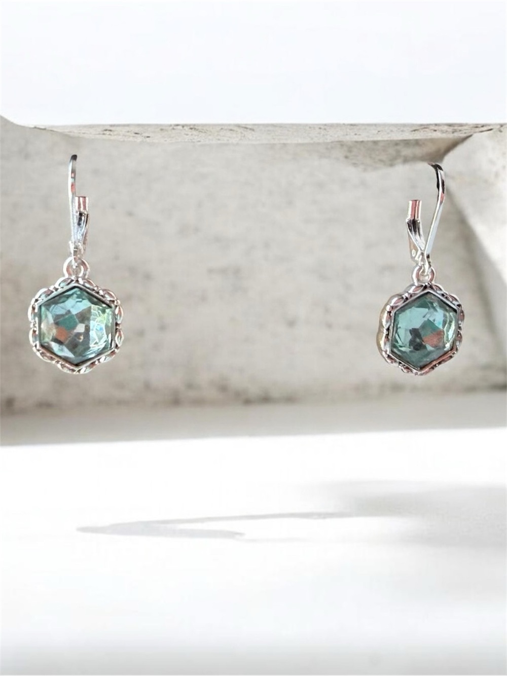 Silver Drop Earrings with Light Aqua Gemstone